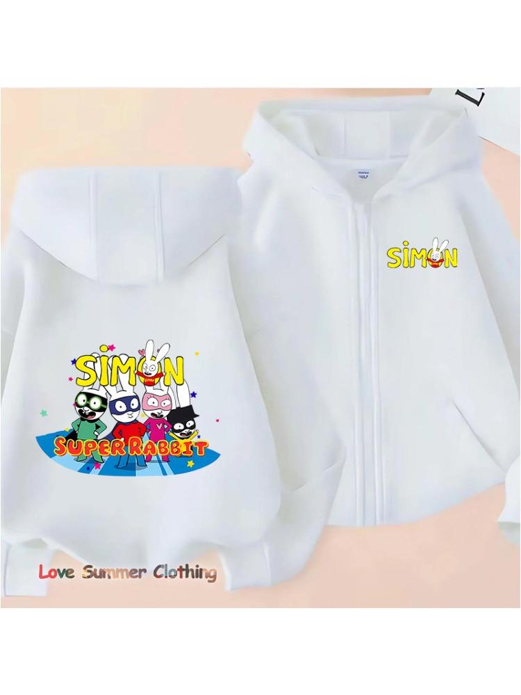 Simon Super Rabbit Boys Hoodie Zip Up Girls Fall Hooded Jacket Zip Autumn Pullover Casual Hoodie Size 100-160