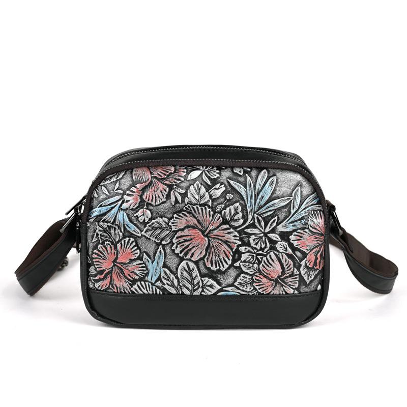 Johnature Genuine Leather Retro Embossed Women Bag Versatile Hand Painted Cowhide Shoulder & Crossbody Bags
