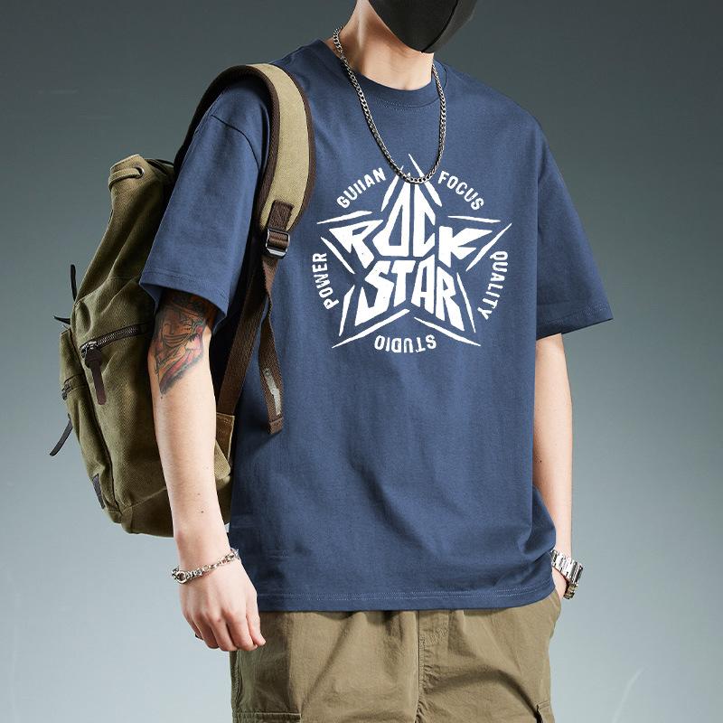 American Fashion Brand Oversize Pure Cotton Short Sleeved T-shirt for Men Summer Loose Casual Heavyweight Handsome Half Sleeved Trend