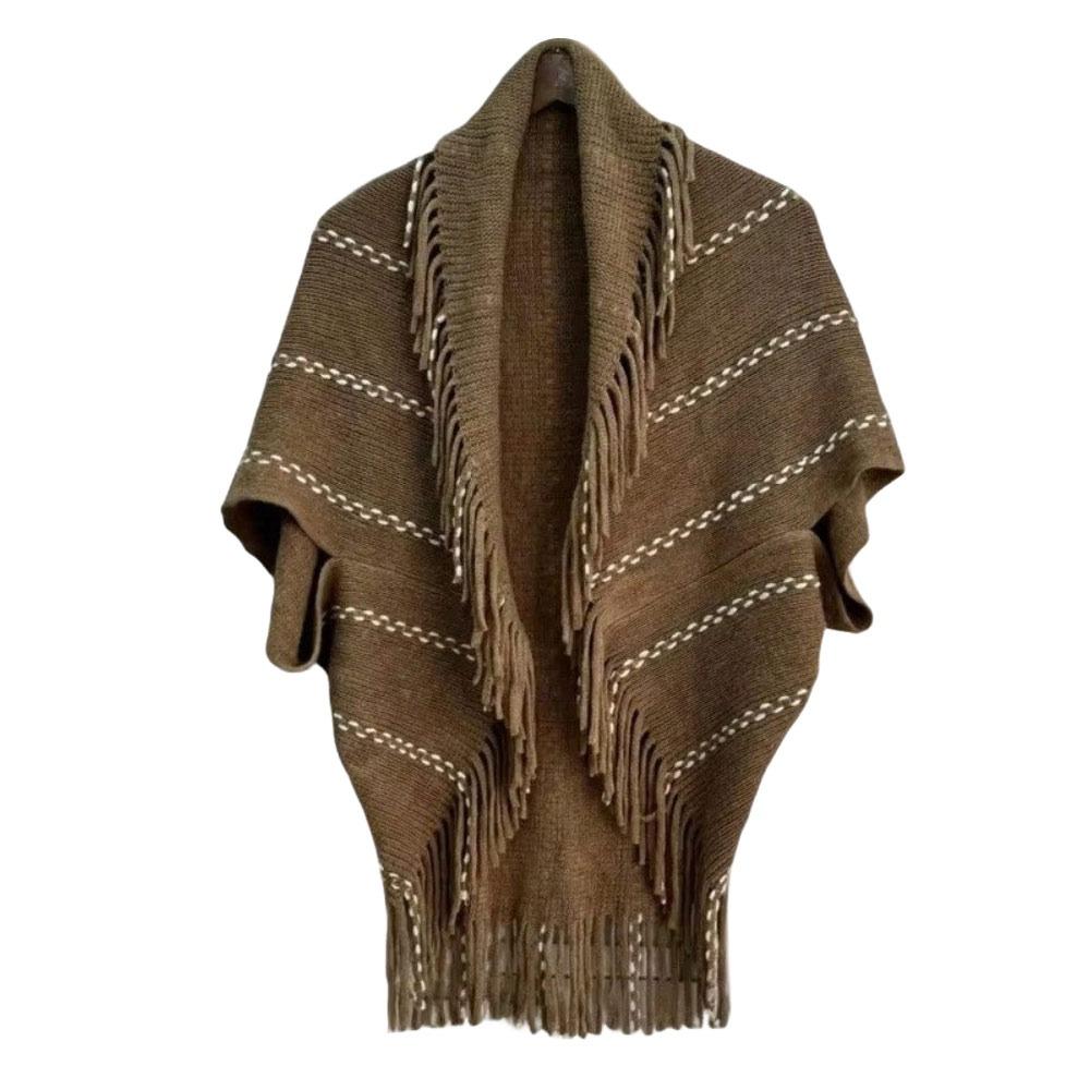 New Fringe Women's Shawl V-neck Mid-Length Knit Shawl Loose Fit Soft Cloak Scarves Spring Autumn