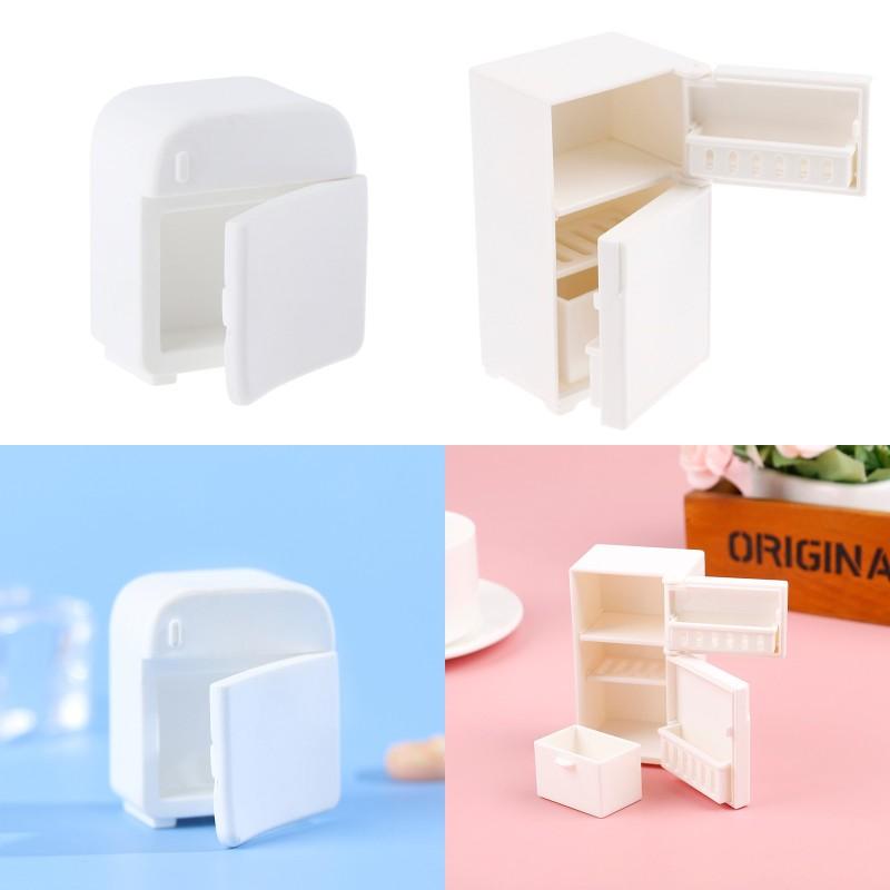 1PC Dollhouse Miniature White Refrigerator Miniature Playthings Kitchen Home Single Layer Double Refrigerator Dollhouse Decor Accessories