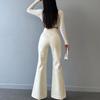 Fashion Sexy Bandage Leather Flare Pants Women High Waist Hip Package Zipper Trousers Female Autumn Pant