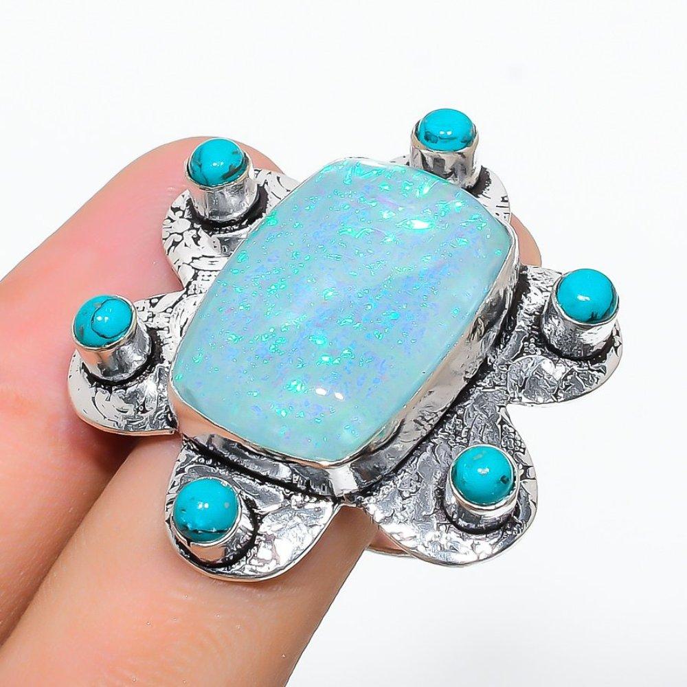 Blue Triplet Opal, Turquoise Gemstone 925 Sterling Silver Gift Ring Size 9 e1Q47