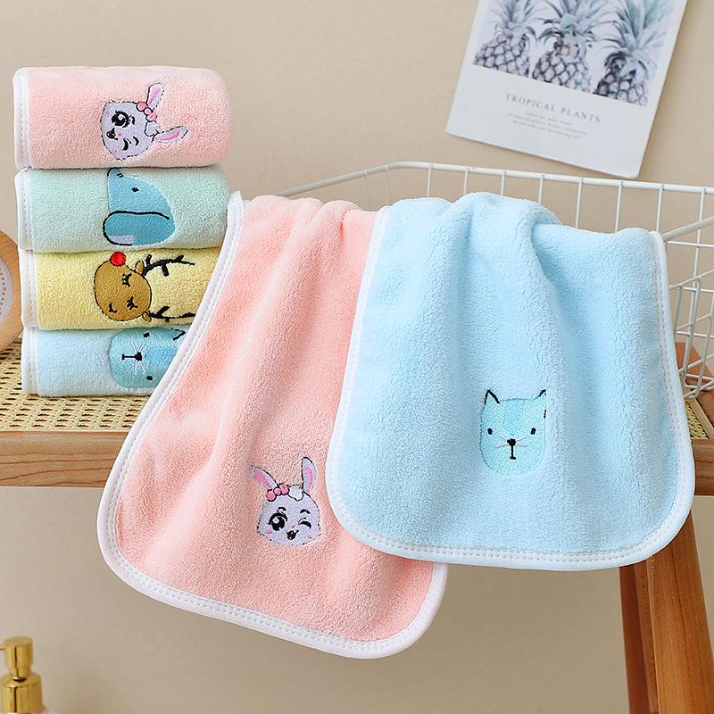 Quick-Dry Coral Fleece Embroidered Cartoon Baby Towel - Soft, Water-Absorbent & Thick