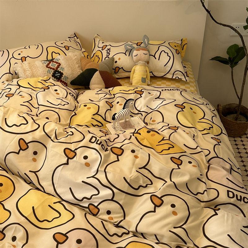 Комплект из четырех стеганых одеял для общежития из стираного хлопка с рисунком в виде милой девушки в виде сердца, комплект из трех простыней