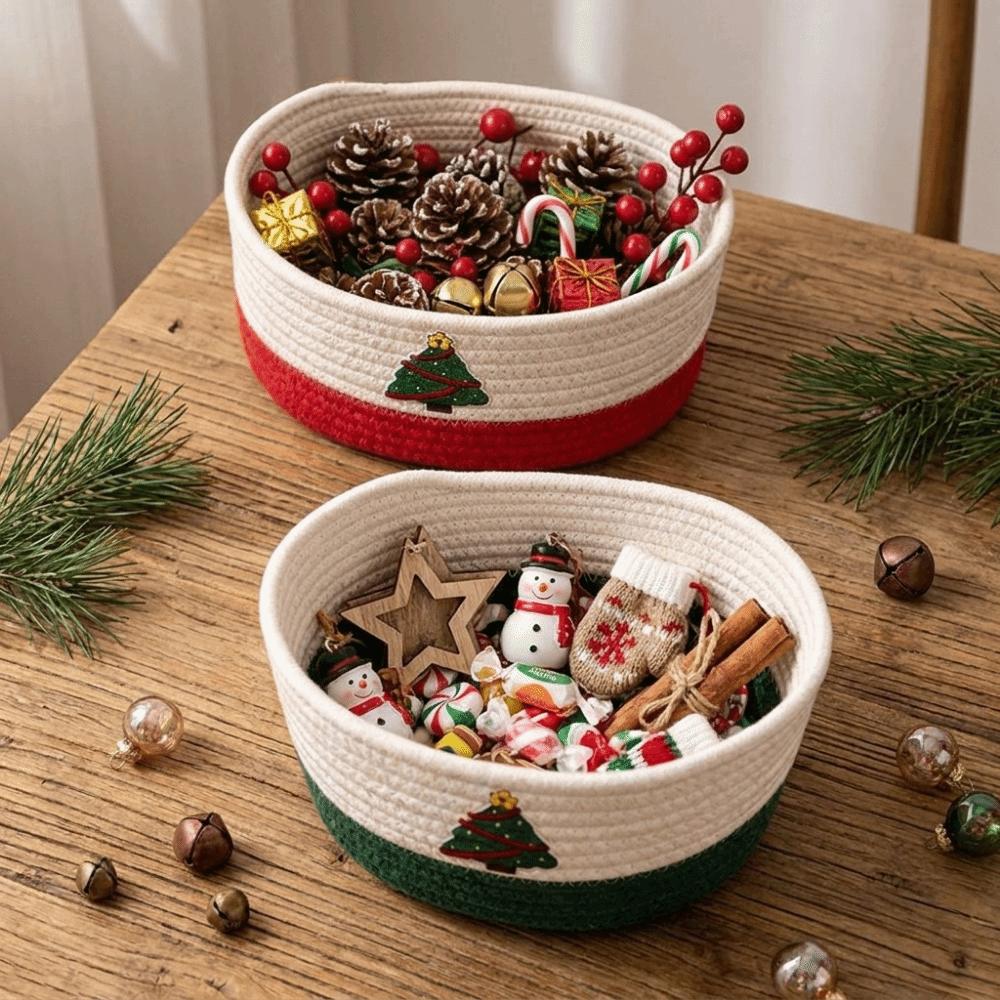 Cute Christmas Woven Storage Basket Xmas Theme Small Item Storage Basket Bedroom
