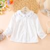 Toddler Girls' White Blouse Korean Style Embroidered Collar Long Sleeved Pure Cotton Casual Kids Shirt 2-6 Years