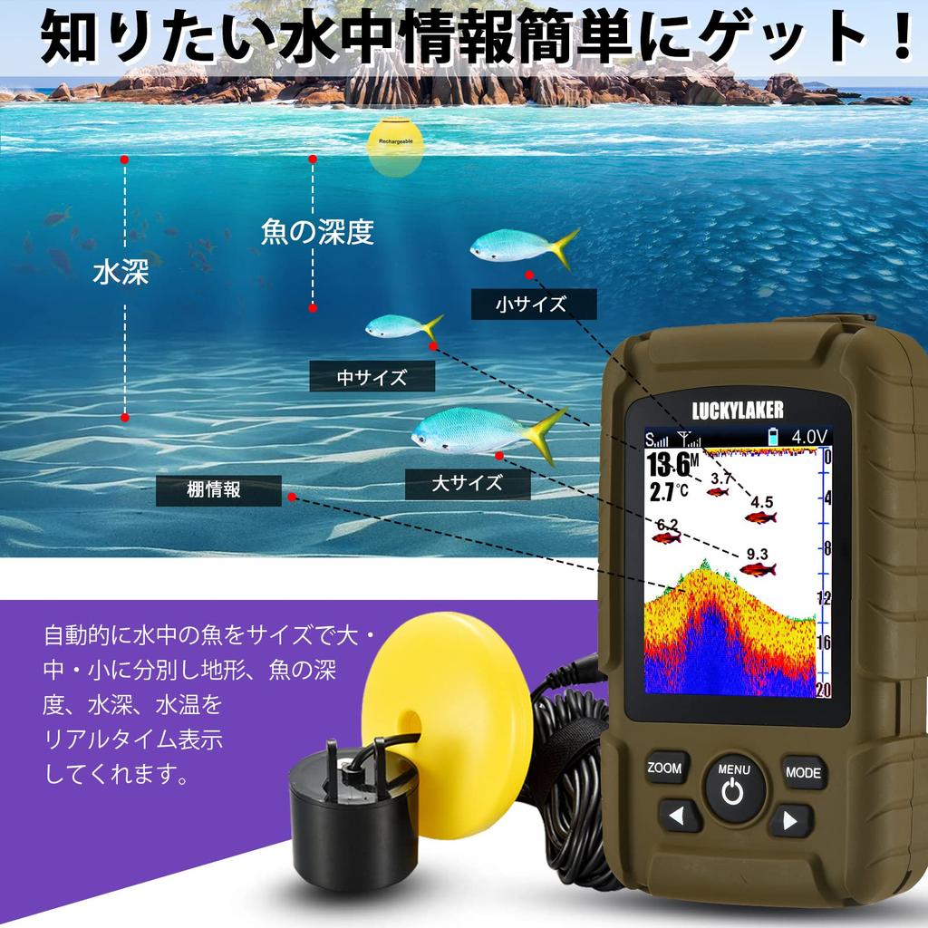 LUCKYLAKER Compact Wired Fish for and with Dual Frequency Range for Horse and Smelt Finder, Portable, Waterproof, Kayaks, Boats, SUPs, Fishing, Bass,
