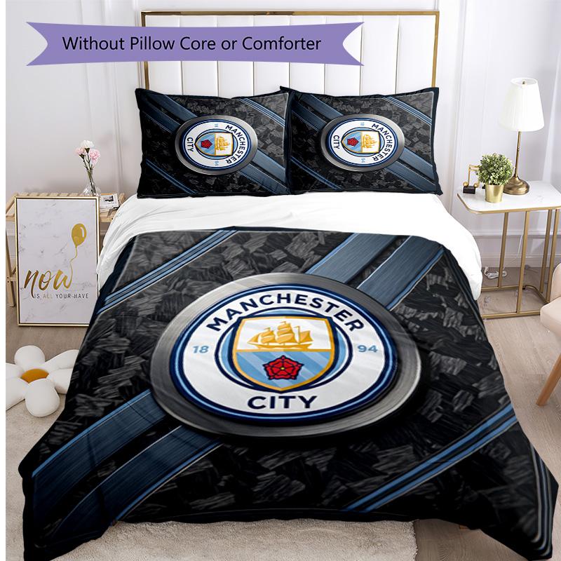 Manchester City Pattern Printed 3PCS Bedding Set Soft Skin-Friendly Washable Duvet Cover & Pillowcases Set All Season Bedroom