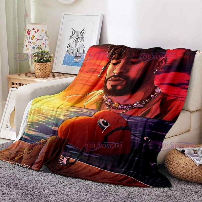 Одеяло с рисунком Bad Bunny, фланелевые одеяла, теплые плюшевые флисовые одеяла в стиле поп-латиноамериканской музыки для взрослых, диванное постельное белье, всесезонное