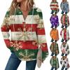 Women's Casual Long Sleeve Button V Neck Christmas Print Drawstring Hooded Top