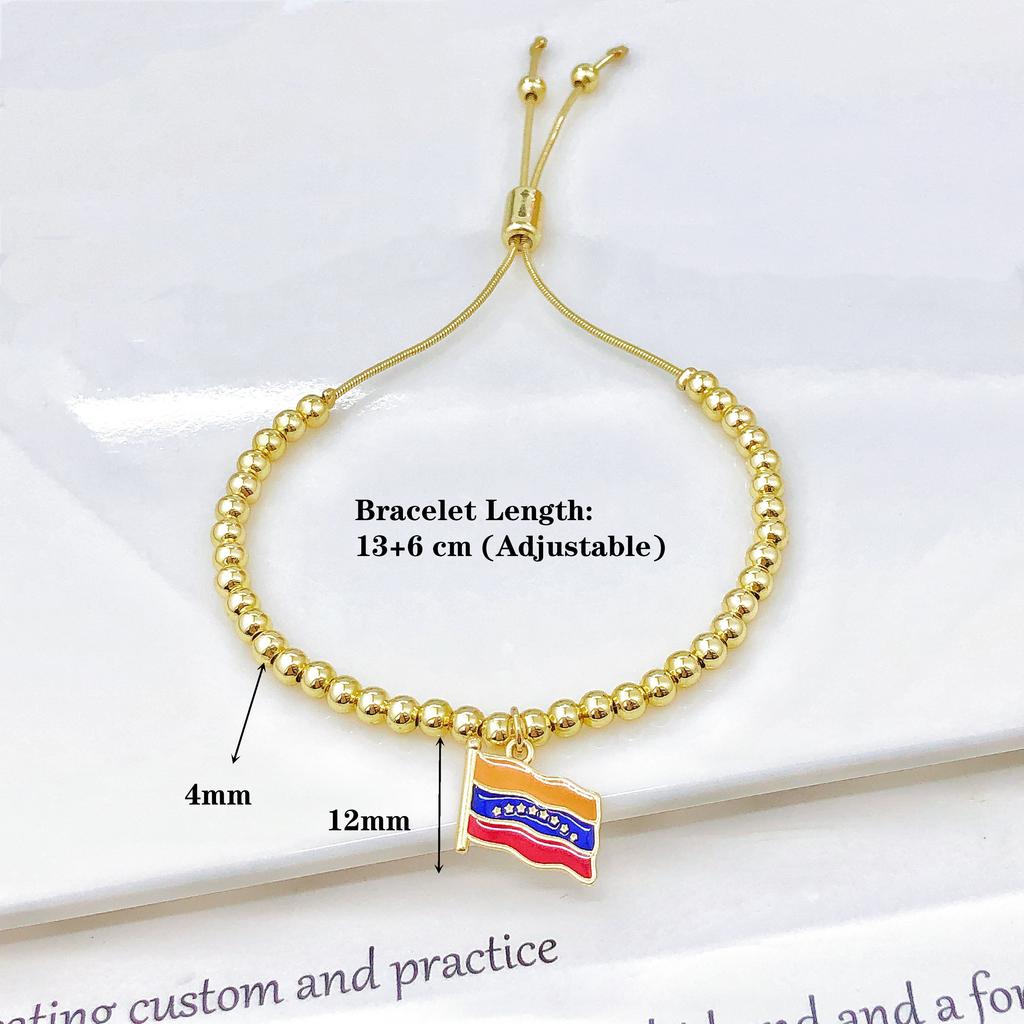 New Arrival Venezuela Flag Map Cross Copper Bead Bracelet Classic for Men's Women's Daily Party Zircon Jewelry National Day Gift