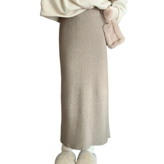 Женская юбка миди с высокой талией, свободного кроя, юбка из рубчатого трикотажа, однотонная, осенне-зимняя, прямого кроя, универсальная для повседневной носки