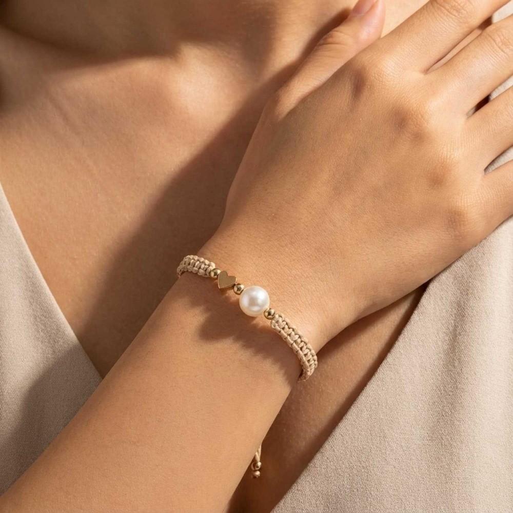 Adjustable Woven Bracelet Pearl Bead Casual Bracelet Wristbands Star-Shaped Bracelet Gifts