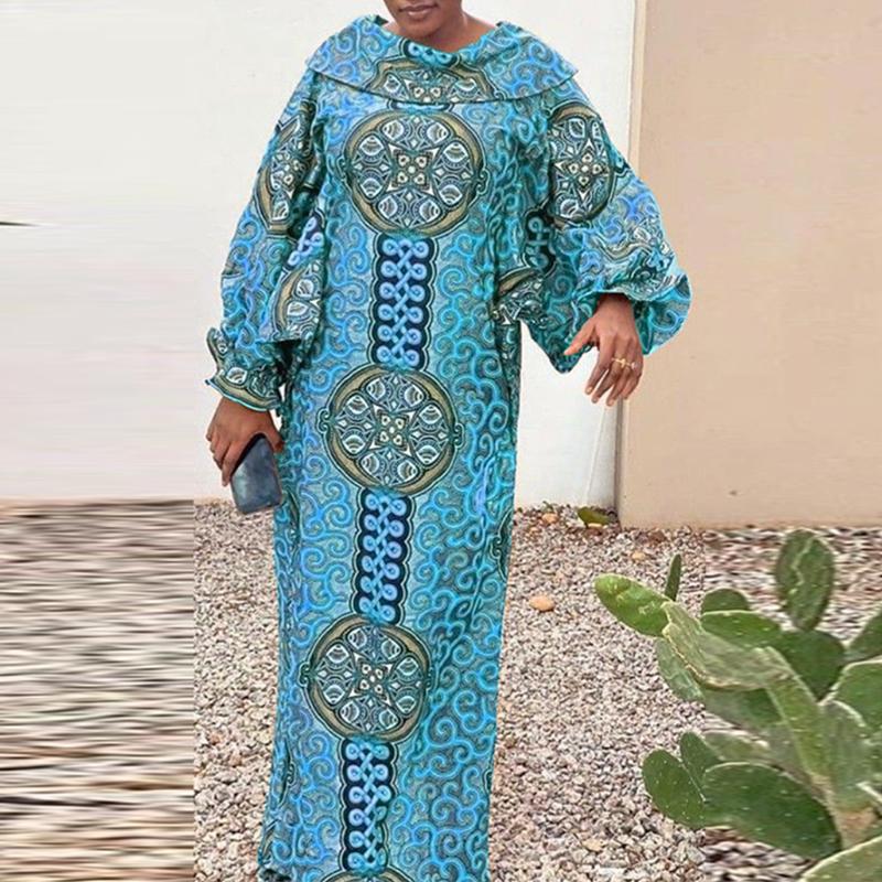 Женские платья большого размера с длинным рукавом и принтом на лацканах