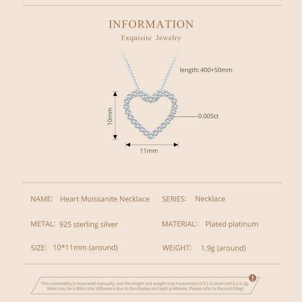Ожерелья с сердечками для женщин, цвет D VVS1 Муассанит, стерлинговое серебро 925 пробы, минималистичный кулон в форме сердца, ожерелье, обручальное украшение