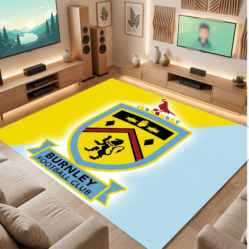 Burnley Football Print Crystal Velvet Rug, Comfortable Water Absorbent Non Slip Indoor Floor Carpet