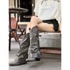 Cowhide Version~ Retro Pointed Riveted Trouser Tube Boots Versatile Western Cowboy Boots Thick Heel Side Zipper Boots Women