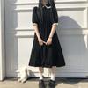 Летнее черное платье в стиле кавайной Лолиты Mori Girl Fairy Cute Lolita Платье Питера Пэна с воротником и пышными рукавами