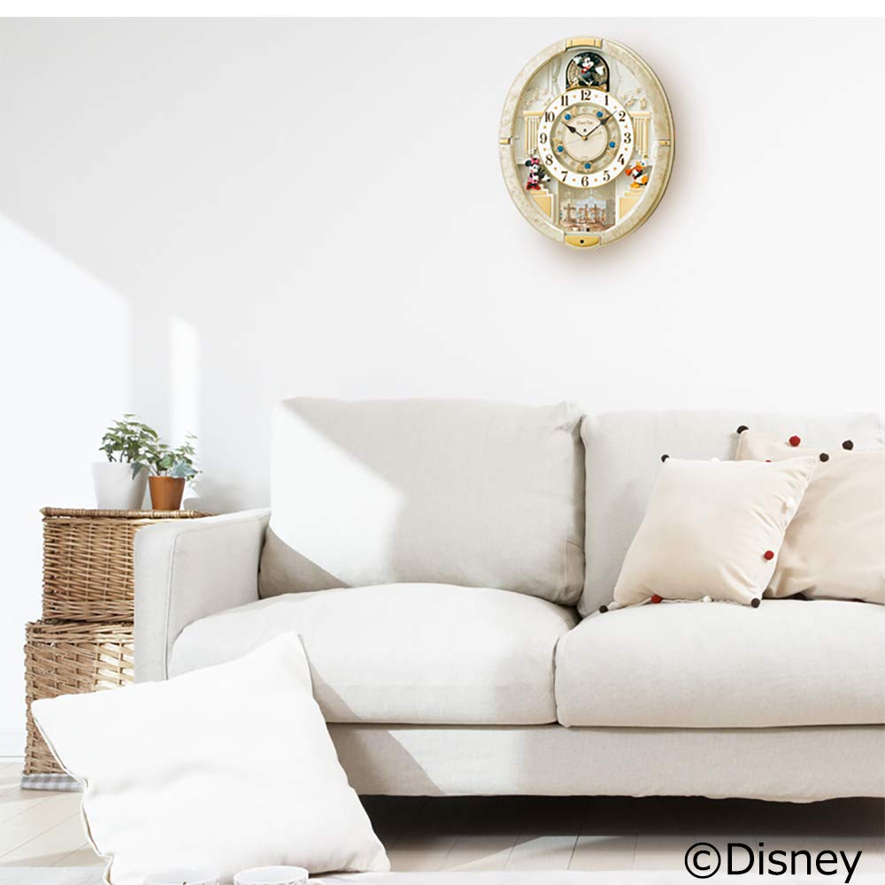 Часы Seiko настенные часы Микки Маус радио аналоговые Каракури 12 песен мелодия вращающееся украшение Микки Друзья Дисней Время белый мраморный узор FW580W