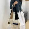 Soft Knitted Tassel Shoulder Bag Patchwork Commuting Tote Bag Trendy Boho Style Handbag  Outdoor