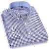 Men's Long Sleeve Oxford Plaid Striped Work Casual Shirt with Pocket, Spring Autumn Cotton Blend Regular-fit Button-down Shirts