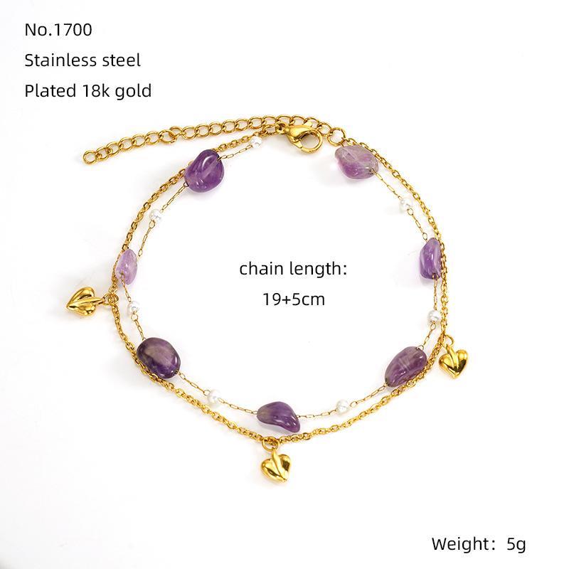 Fashionable Dainty Stainless Steel Bracelet with Colorful Natural Stone and Glass Beads Premium Fashion Bangles