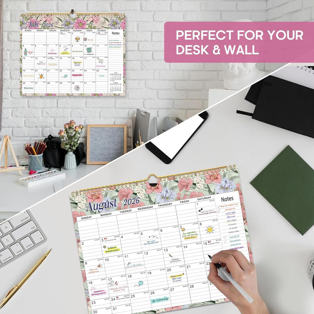 2026 Calendar, 18-Month Wall Calendar from Jan 2026 to Jun 2027, 11.5" x 14.7", Spiral Binding Hanging Monthly Calendar with Twin-Wire Binding,