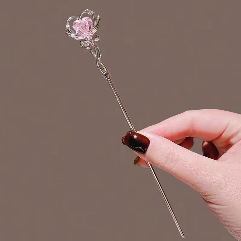 1pc Headdress Exquisite Hairpin Fashion Alloy Cute Hollow Heart Magic Wand Hair Sticks