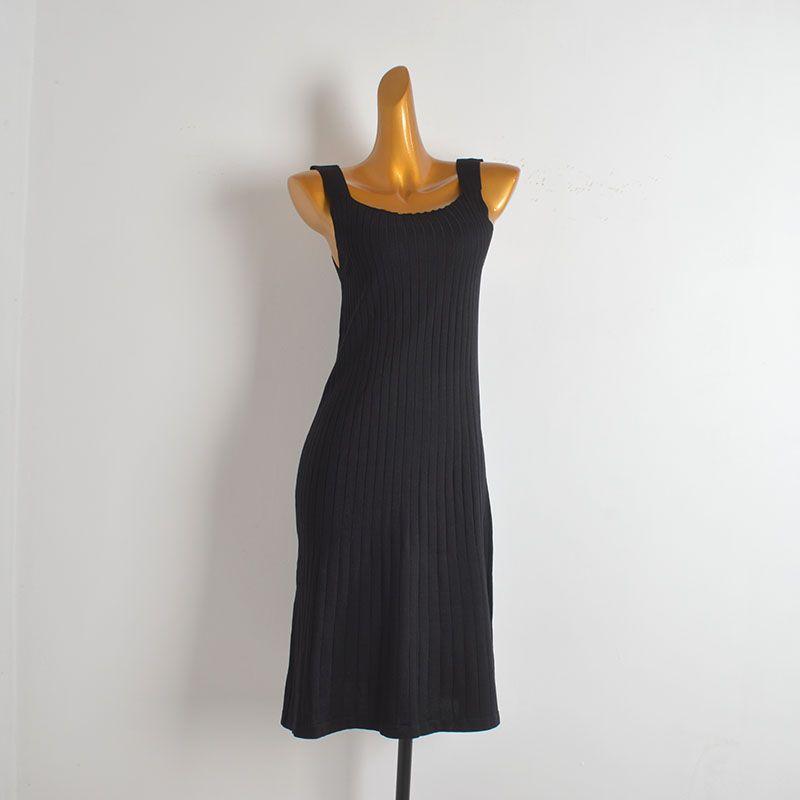 French Style Simple New Sleeveless Cami Knitted Dress Women Clothes Summer Slim Fit Slimming Sheath Skirt