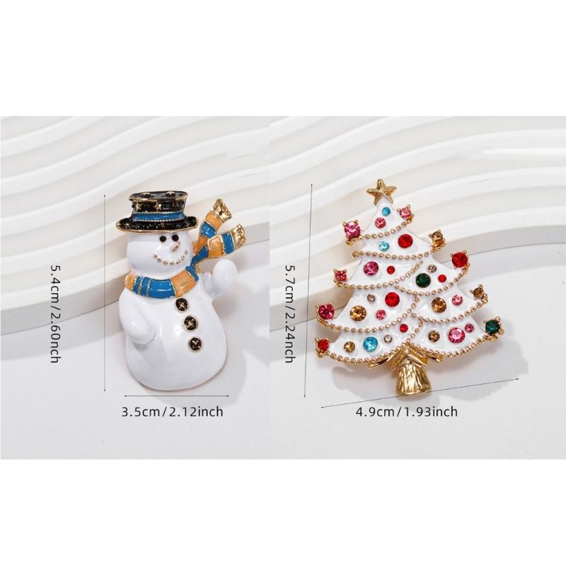 Enamel Christmas Tree Brooch Unique Rhinestones Christmas Tree Snowman Brooch For Women Festival Pin Jewelry