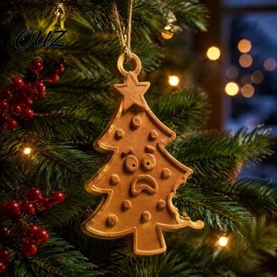Christmas Tree Ornaments 3D Printed Pendant, Creative Bitten Biscuit Texture Hanging Ornament, Fun Shaped Decorations Decorative Pendant with Hole for