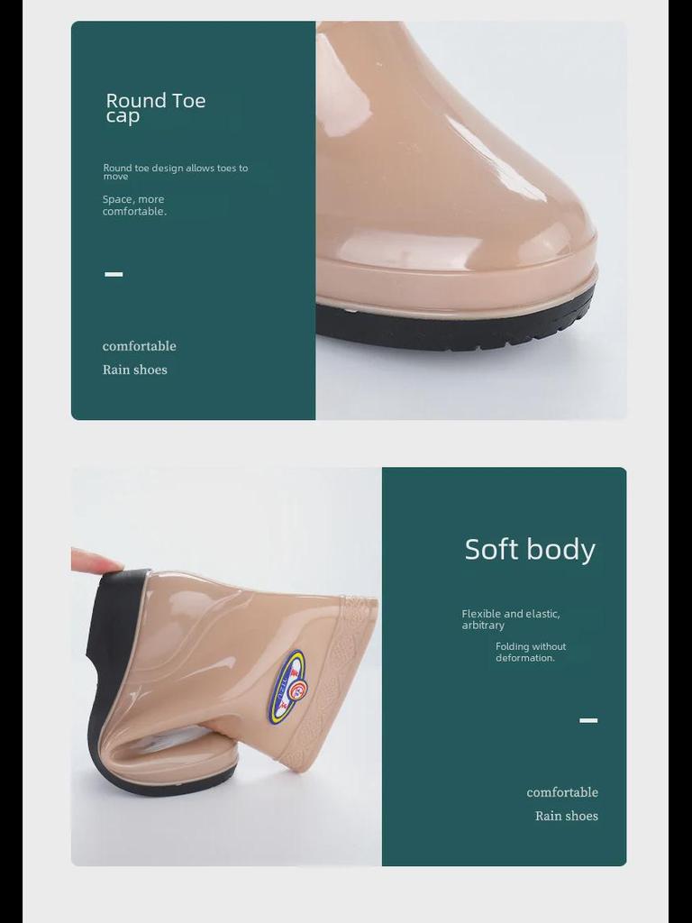 Women's Waterproof Mid-Tube Winter Rain Boots - Non-Slip, Velvet-Lined, Fashionable, Thickened for Warmth