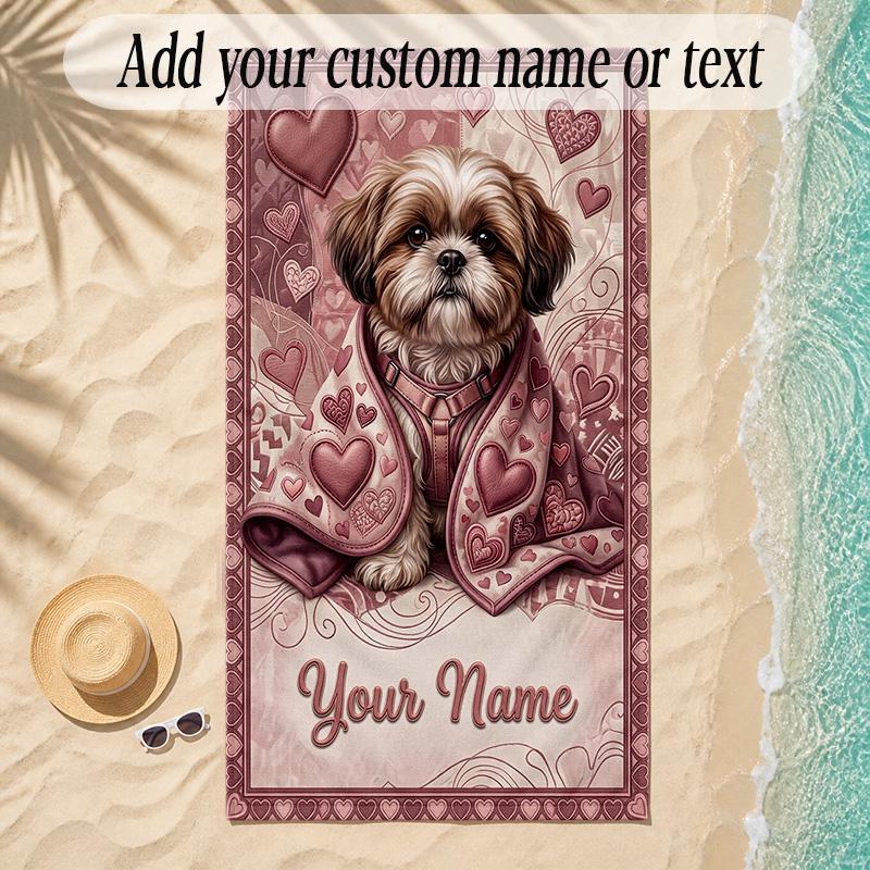 Hearts Theme Soft Beach Towel Personalized Custom Name Text Towel Portable for Beach Pool Travel
