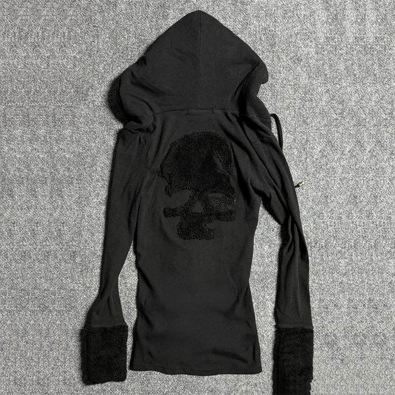 Худи Y2k черные винтажные с принтом женские с V-образным вырезом с длинным рукавом американская мода толстовка с капюшоном уличная одежда хип-хоп
