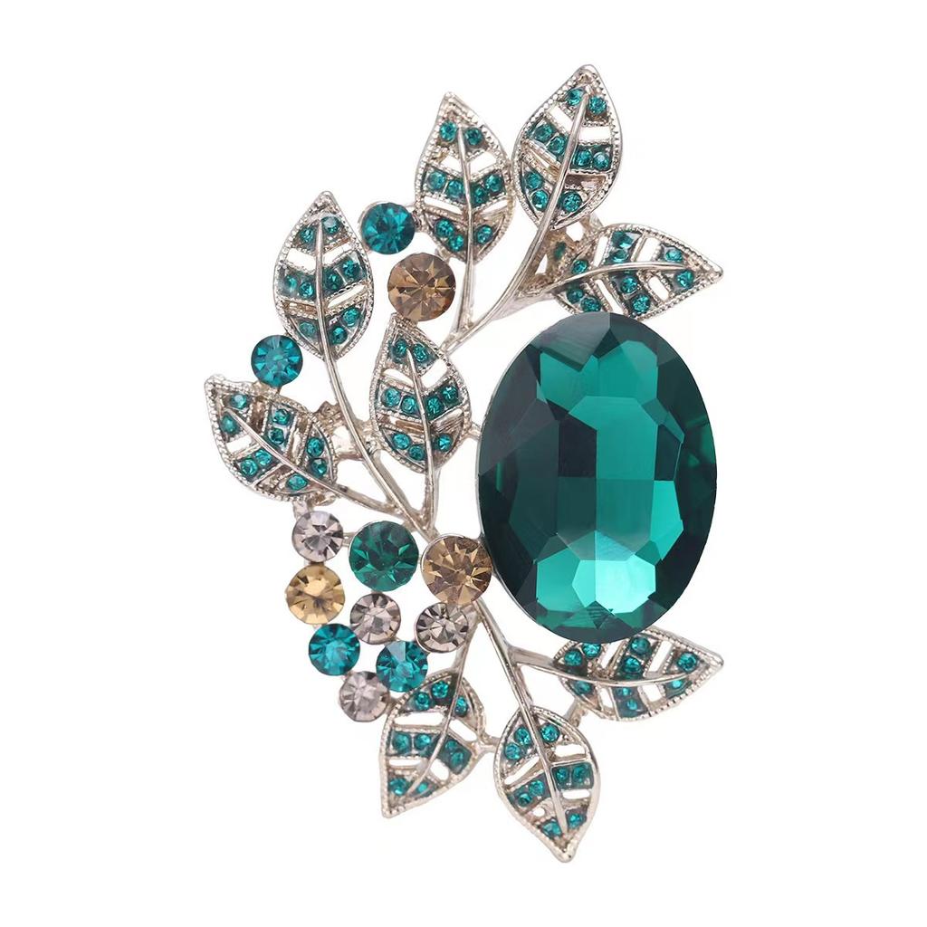Women Men Rhinestone Leaves Badges Brooch Jewelry Unisex Vintage Crystal Shiny Corsage Pins Gift
