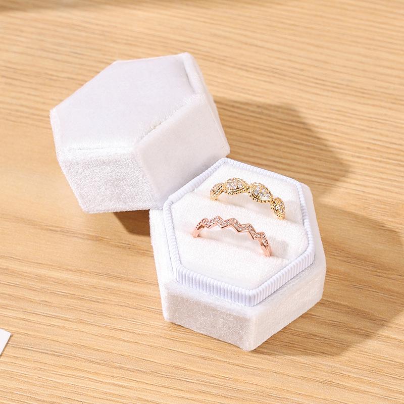 Personalized Velvet Hexagonal Jewelry Ring Box - Dustproof Gift Storage
