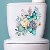 Toilet Stickers Watercolor Floral Peony Butterfly Durable Waterproof Self-Adhesive Wall Sticker