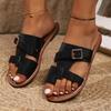 European and American Large Size Belt Buckle Slippers Women's Summer Wear One Word Roman Shoes Beach Cool Slippers Casual Shoes