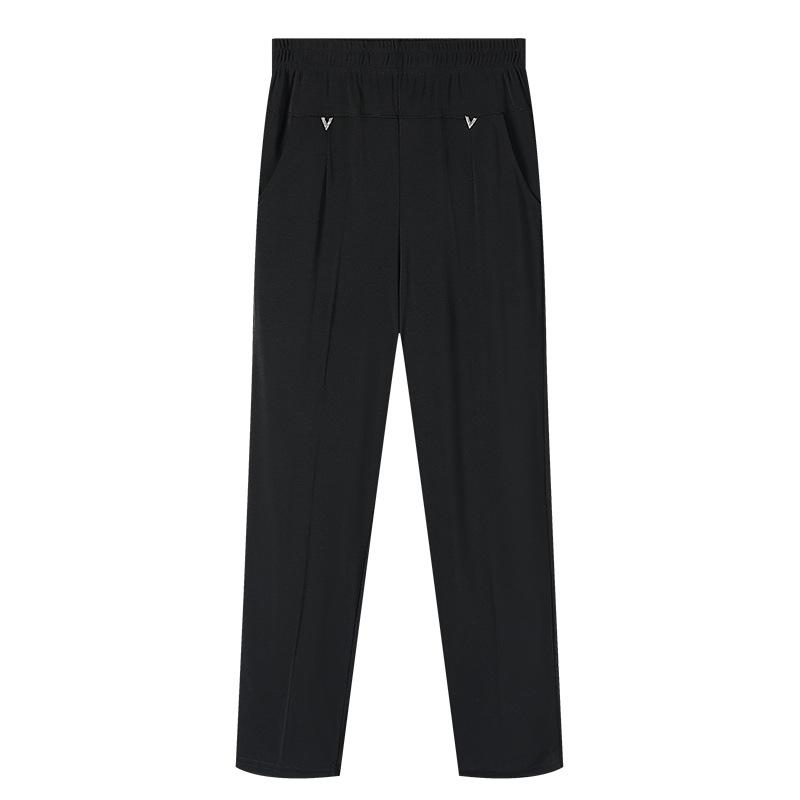 5XL 6XL 7XL 8XL Middle Aged Women's Pants Plus Size Summer Thin High Waiste Elastic Loose Straight Pants Female Casual Trousers