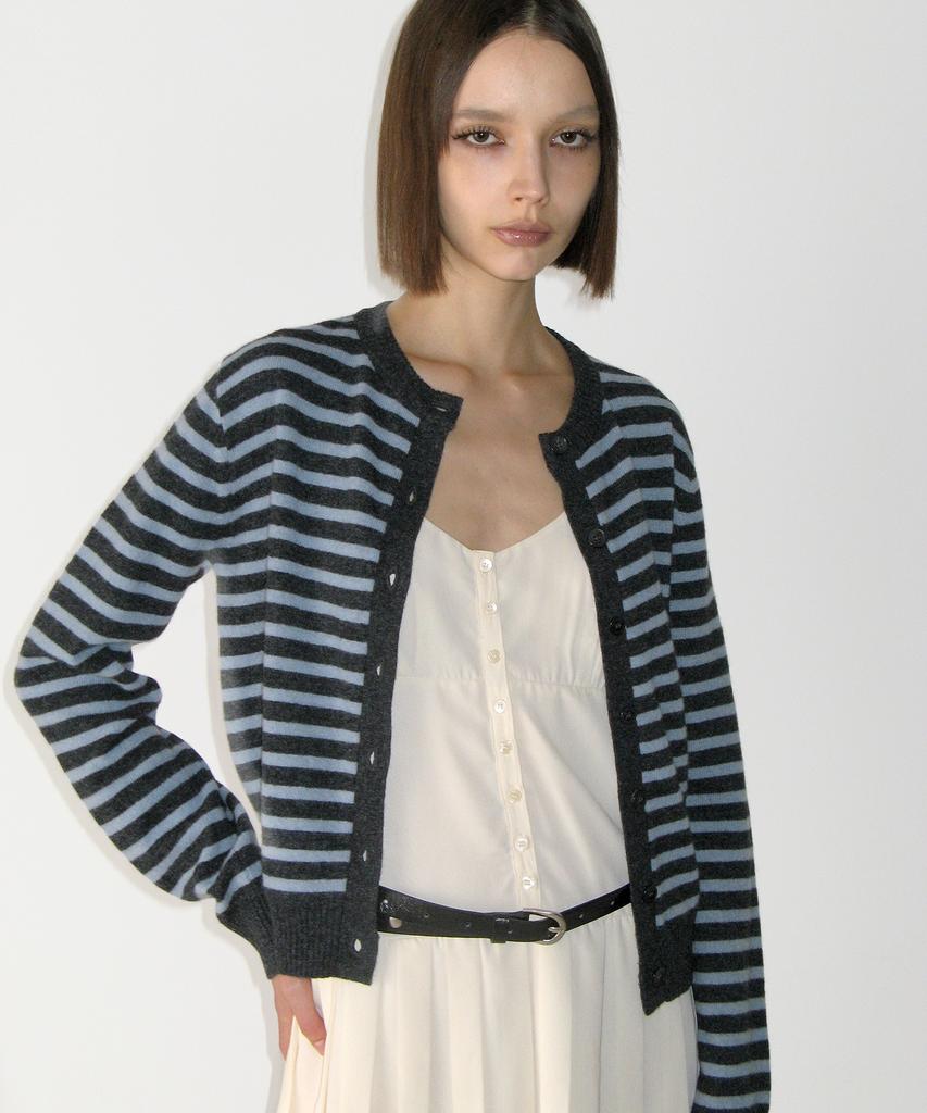 SUNBURNPROJECT Cashmere Stripe Round Cardigan, Charcoal