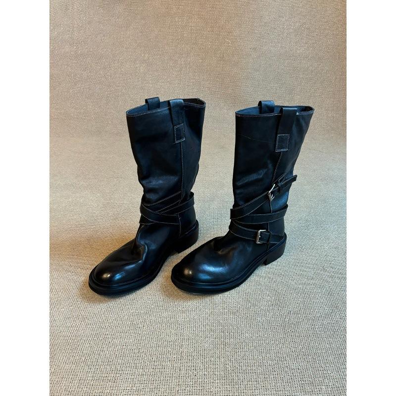 Версия из коровьей кожи~ ретро пряжка на ремне полусапоги ковбойские сапоги в западном стиле облегающие на толстой подошве сапоги для жарки улицы женские рыцарские сапоги