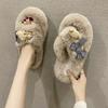Fashion Winter Slippers Women Cute Bear Cross Fluffy Fur Slipper Home Slides Platform Flat Indoor Floor Flip Flops Women Ladies Shoes88