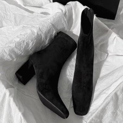 Ботильоны на высоком каблуке для женщин, замшевые туфли с толстым квадратным носком, женская мода 2024 года, зимние новые готические туфли на молнии, зимние туфли Челси, Botas Mujer