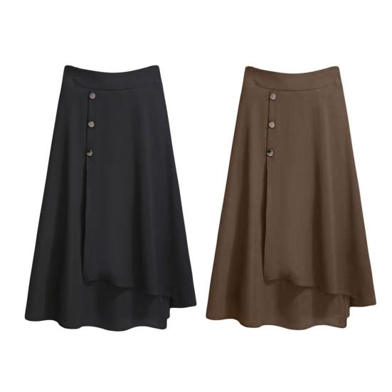 Юбка миди с высокой талией, декор пуговицами, неровный большой подол, юбка А-силуэта, однотонная летняя тонкая юбка
