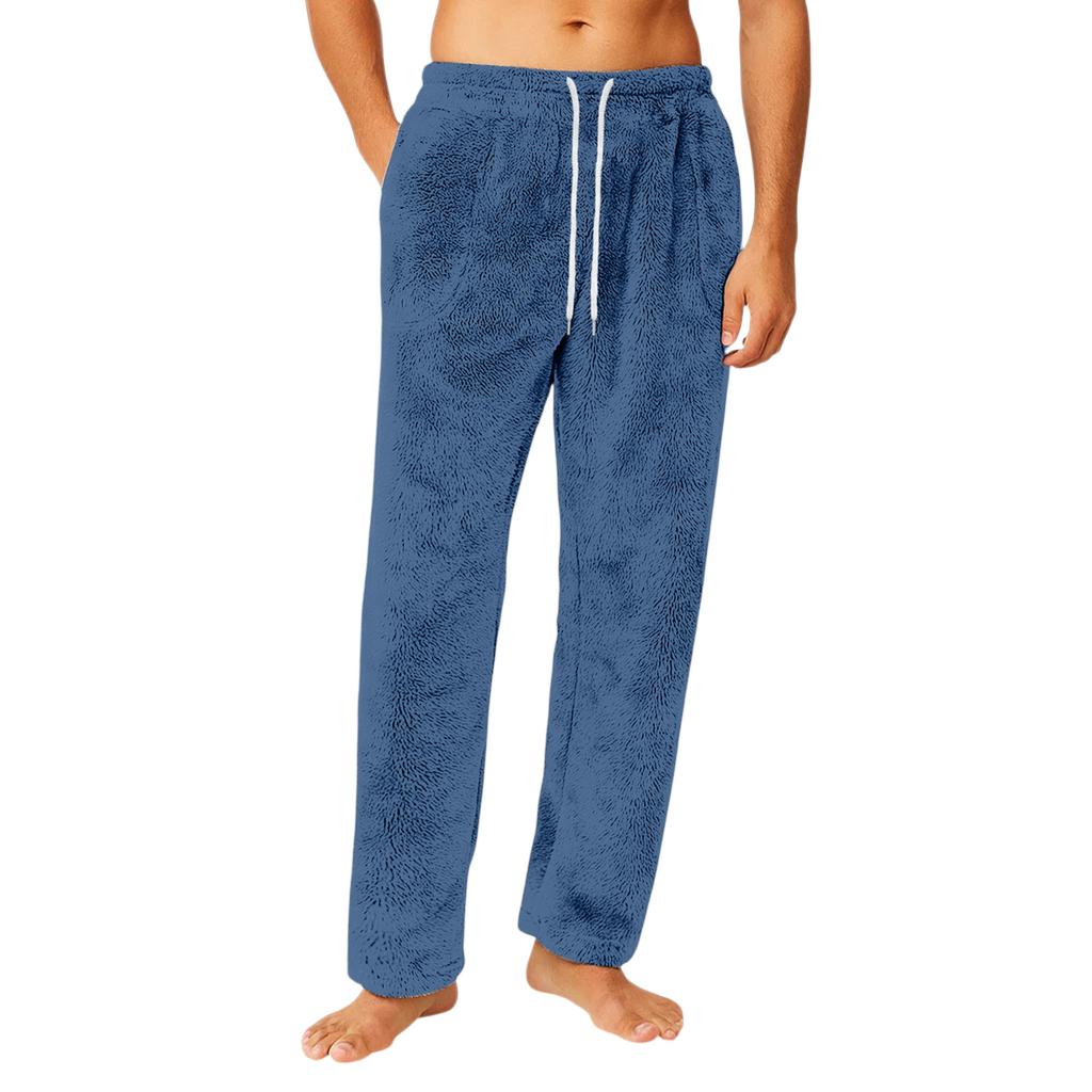 Men's Drawstring Pocket Flannel Pants Homewear Sleep Pants
