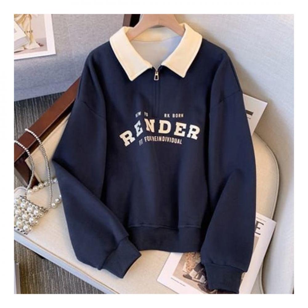 Navava Men Lettering Zip Collar Long Sleeve Sweatshirt Nt1333