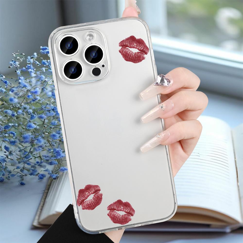 Sexy red lip print phone case suitable for iPhone 17 16 15 14 13 12 11 Pro/Max/Plus anti drop and shockproof back cover