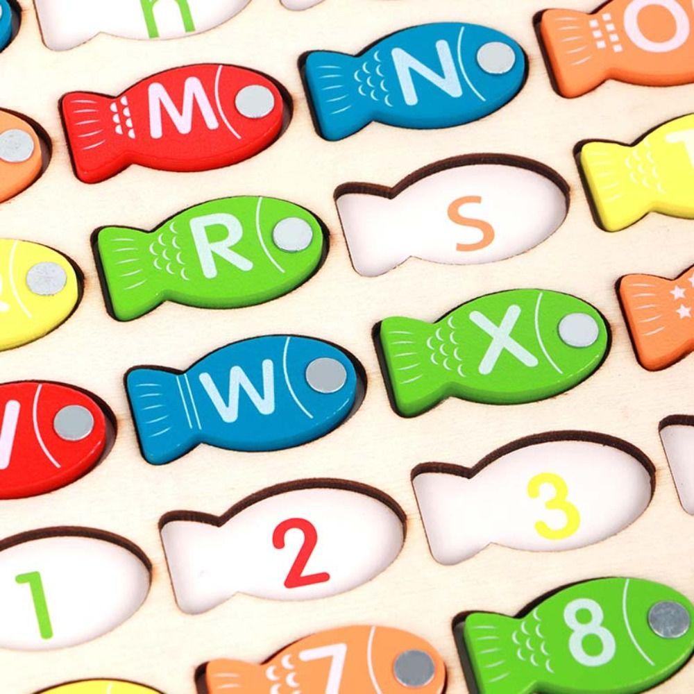 Wooden Kids Fishing Toys Letter Cognition Fishing Game Toy Letter Number Puzzle Birthday Gift