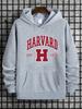Harvard Print Hooded Sweatshirt - Soft Slight Stretch Polyester Fabric for Comfortable Casual Wear Autumn Seasons
